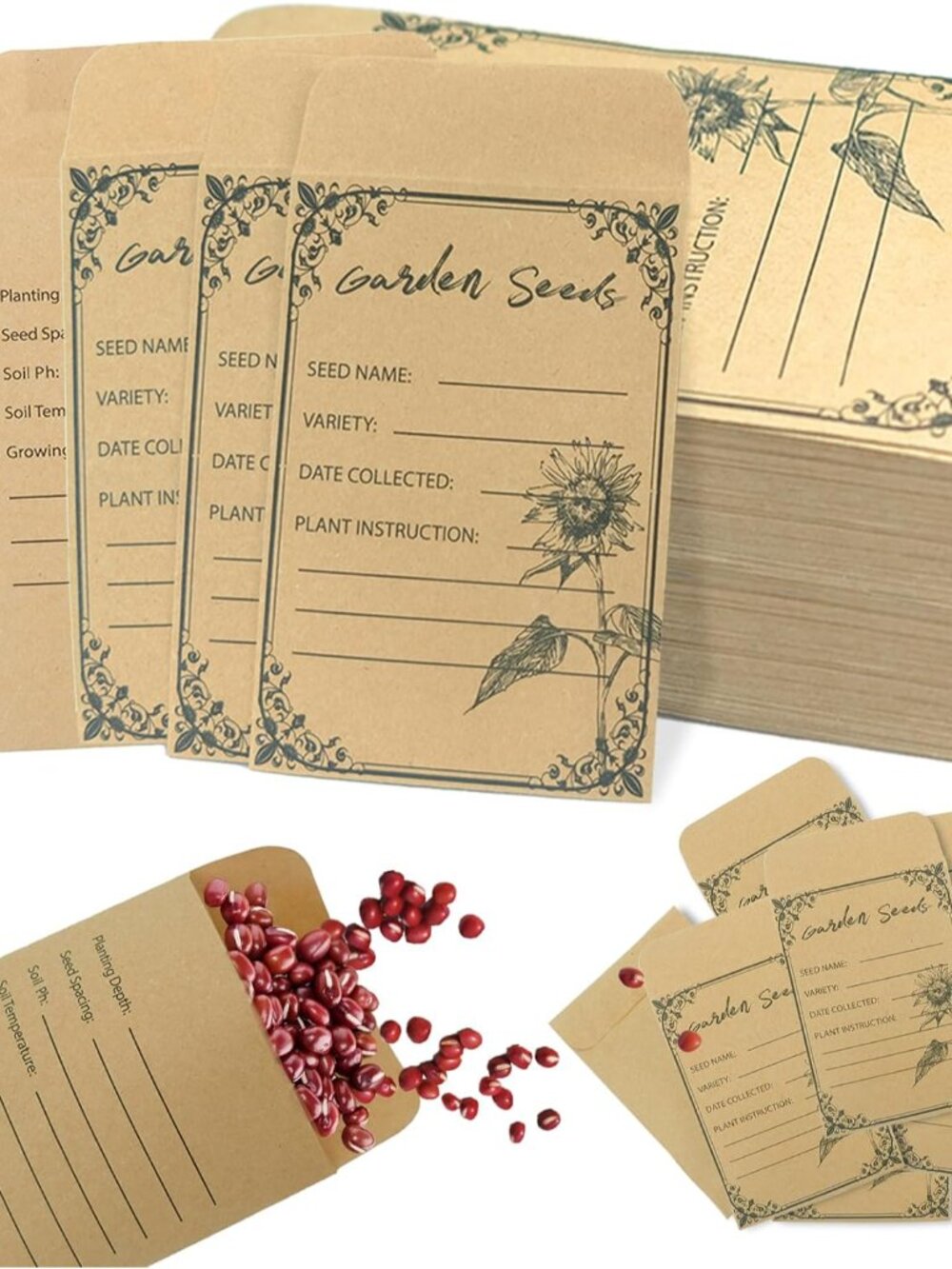 100 Pack Seed Envelopes 4.72*3.15Inch, Self-Seal Small Seed Packets